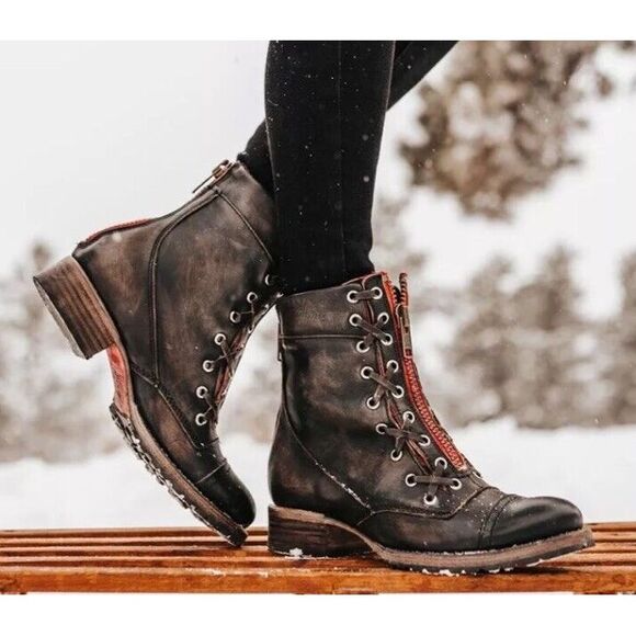 freebird Shoes - FreeBird Steven Liverpool Zip Distressed Leather‎ Boots W 10 Brown Red Combat